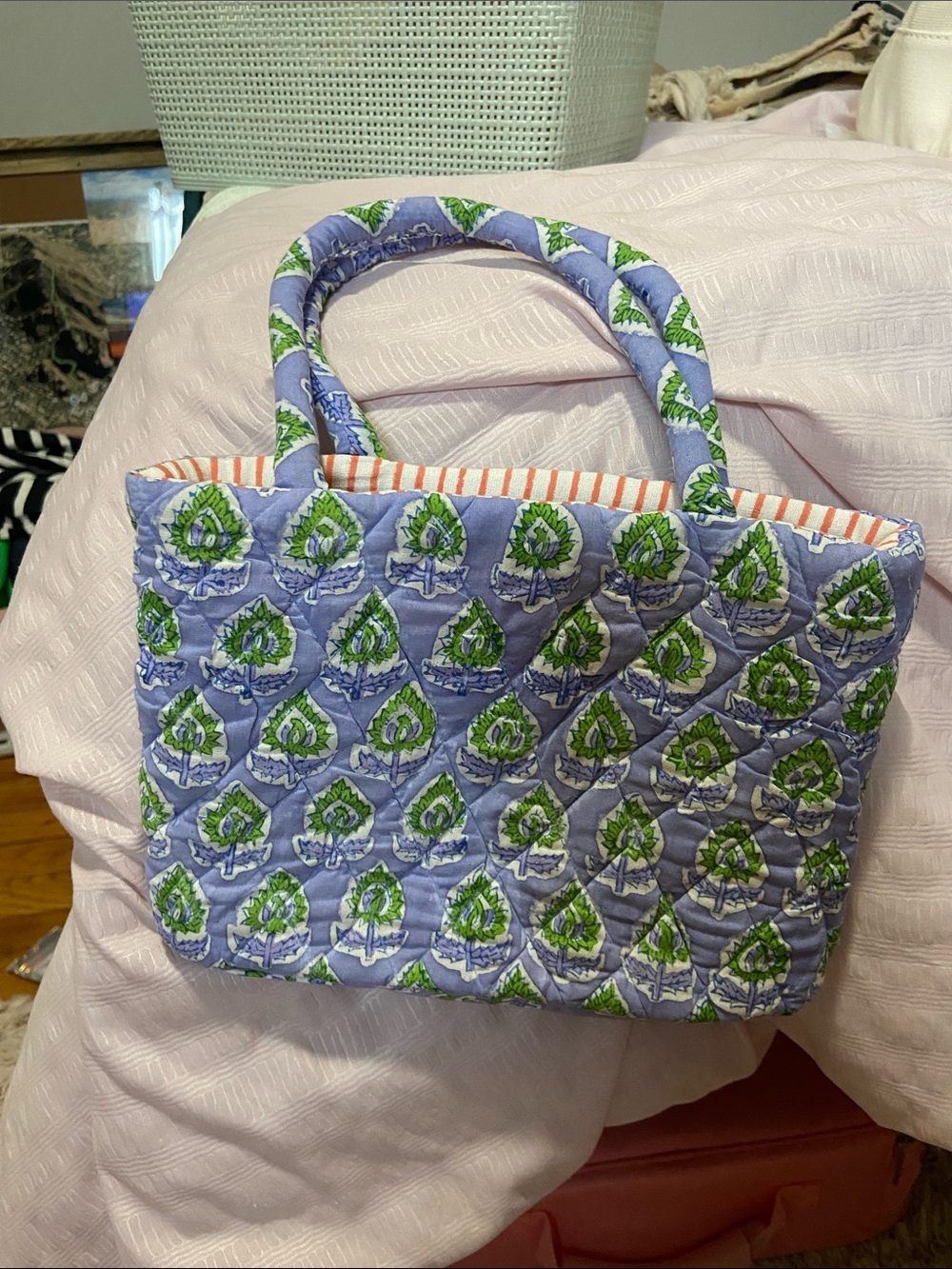 Quilted Lavender & Green Patterned Tote Bag - Women